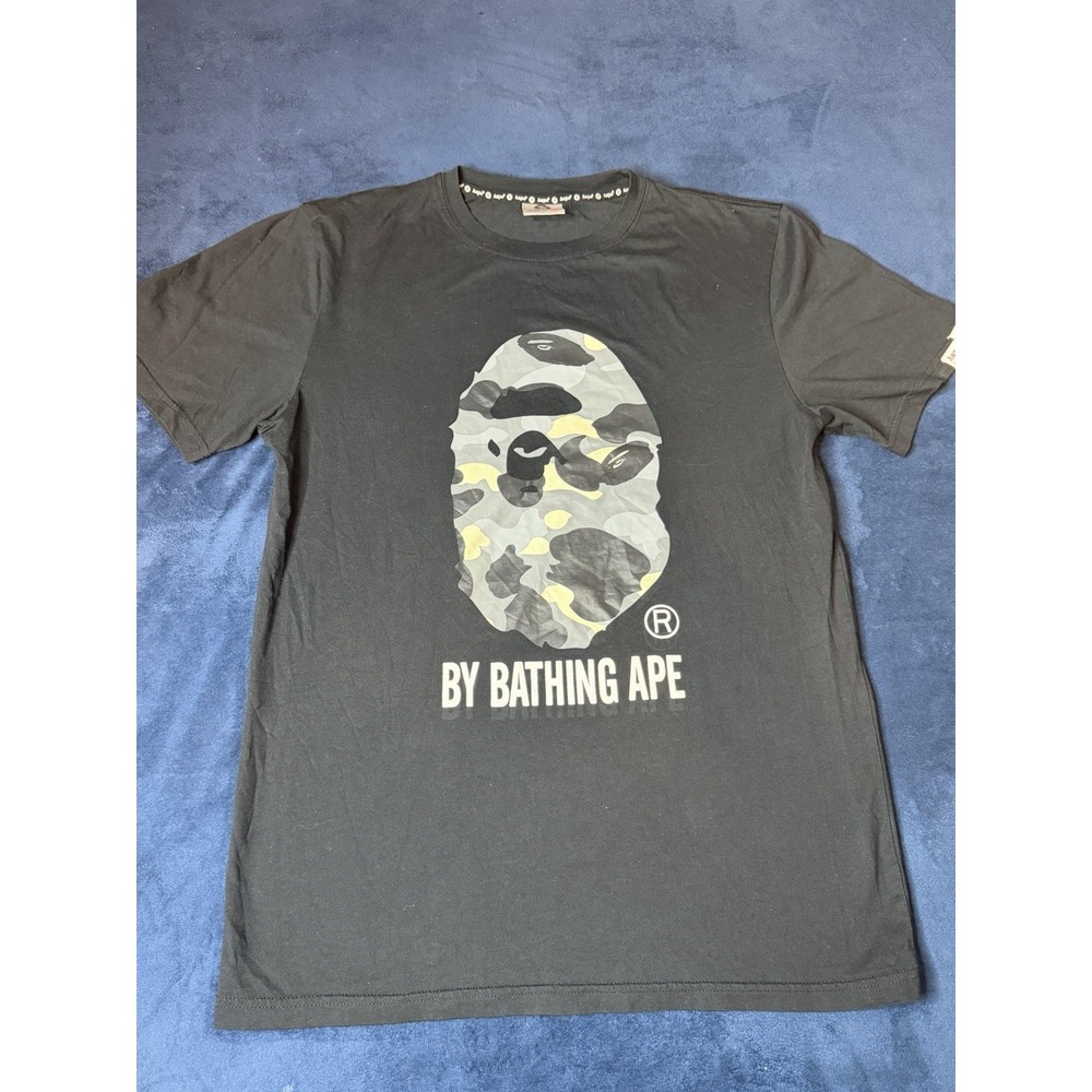A Bathing Ape AAPE T-Shirt Mens Medium Black Pac-Man Camo Ape Head Graphic Tee